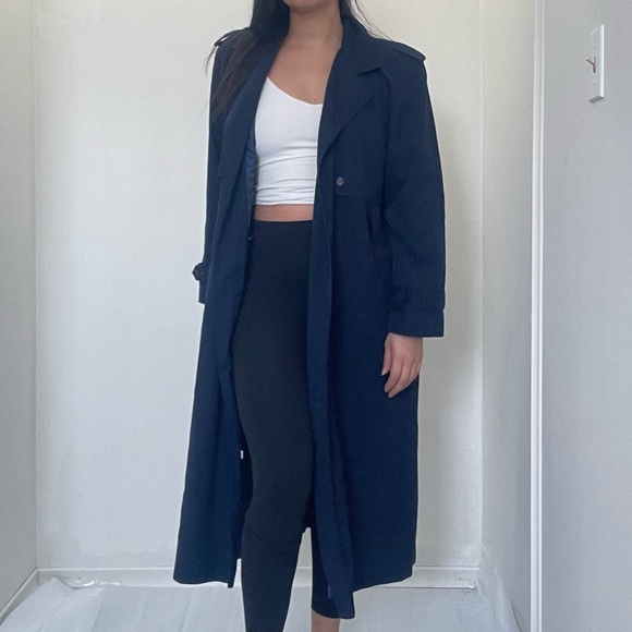 ๐น Collection Elegant Navy Blue Trench Coat โ Size 13/14 ๐น - Picture 3 of 16